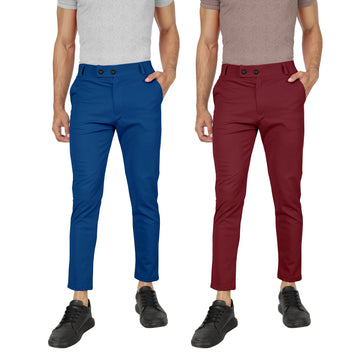 Combo Pack Of 2 Teal Blue And Maroon Lycra Stretchable Formal Stylish Slim Fit Trousers.