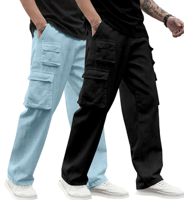 Cargo Cotton for Men.Track Pant for Men.Oversize Cargo Trouser.Men's Oversized Cargo Utility Joggers.Multi Poket pent.Combo Pack Of 2