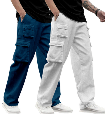 Cargo Cotton for Men.Track Pant for Men.Oversize Cargo Trouser.Men's Oversized Cargo Utility Joggers.Multi Poket pent.Combo Pack Of 2