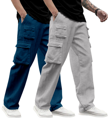 Cargo Cotton for Men.Track Pant for Men.Oversize Cargo Trouser.Men's Oversized Cargo Utility Joggers.Multi Poket pent.Combo Pack Of 2