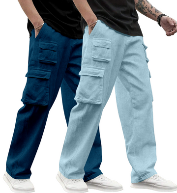 Cargo Cotton for Men.Track Pant for Men.Oversize Cargo Trouser.Men's Oversized Cargo Utility Joggers.Multi Poket pent.Combo Pack Of 2