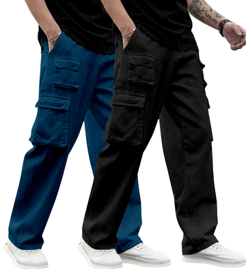 Cargo Cotton for Men.Track Pant for Men.Oversize Cargo Trouser.Men's Oversized Cargo Utility Joggers.Multi Poket pent.Combo Pack Of 2
