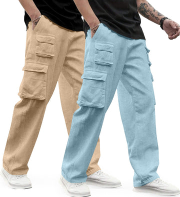 Cargo Cotton for Men.Track Pant for Men.Oversize Cargo Trouser.Men's Oversized Cargo Utility Joggers.Multi Poket pent.Combo Pack Of 2