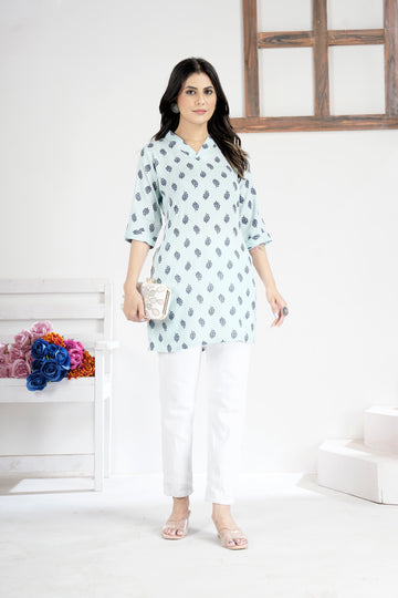 Soft & Stylish Sky Blue Cotton Tops and Tunics for Women.