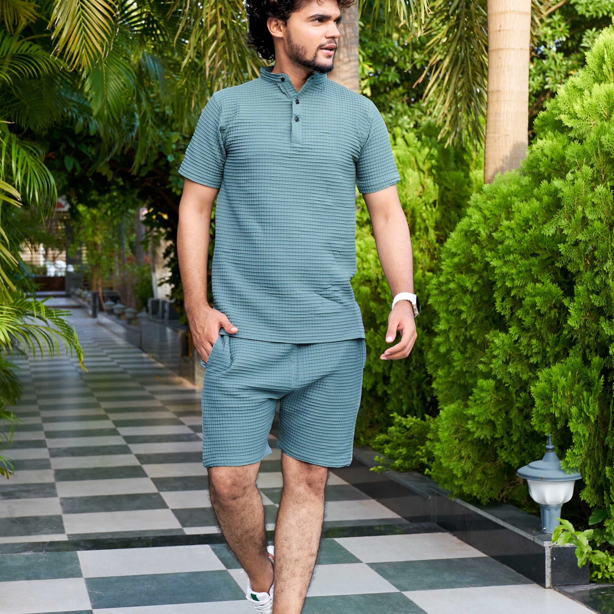 Men's Premium Sugarcane Fabric C-Green Co-Ord Set.