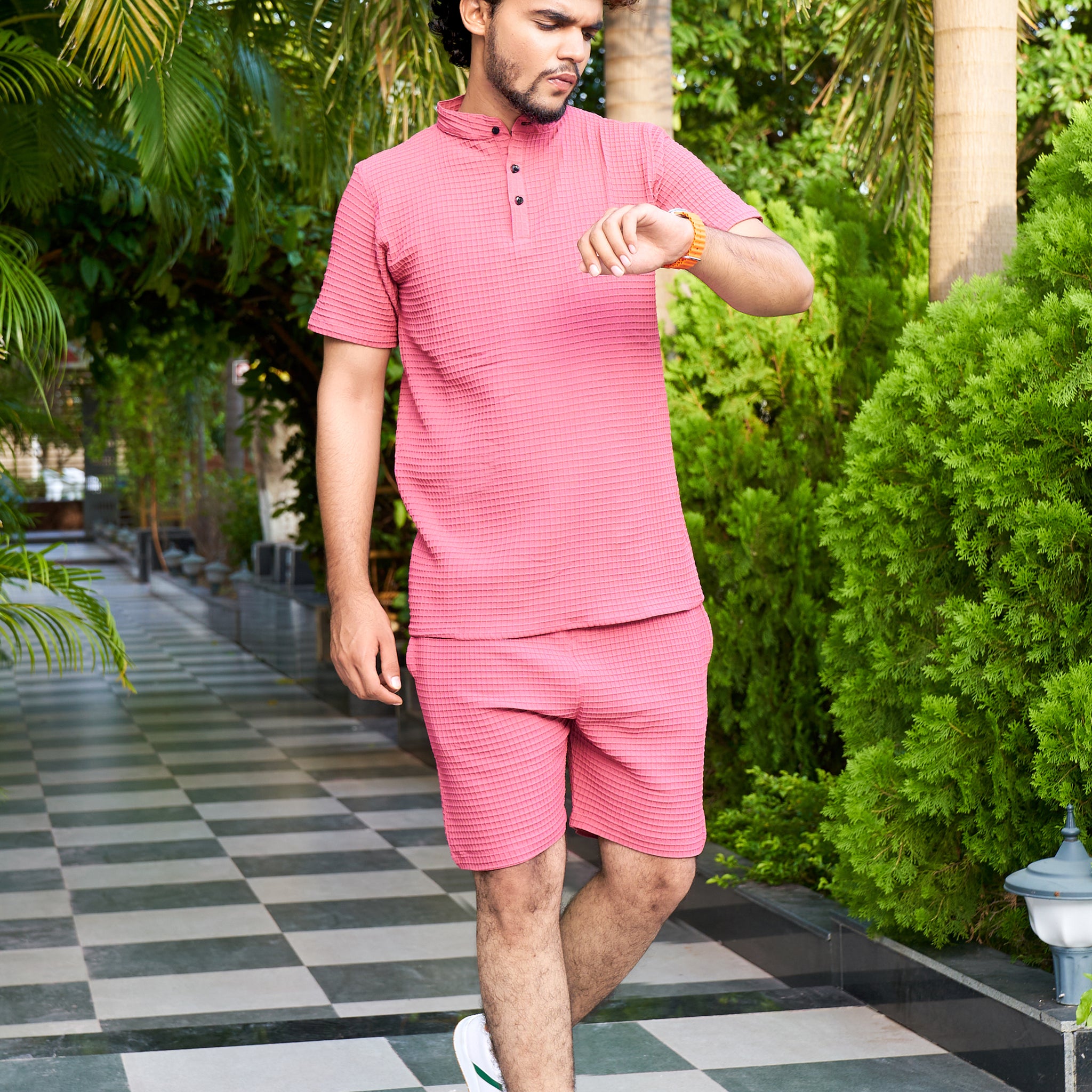 Men's Premium Sugarcane Fabric Peach Co-Ord Set.