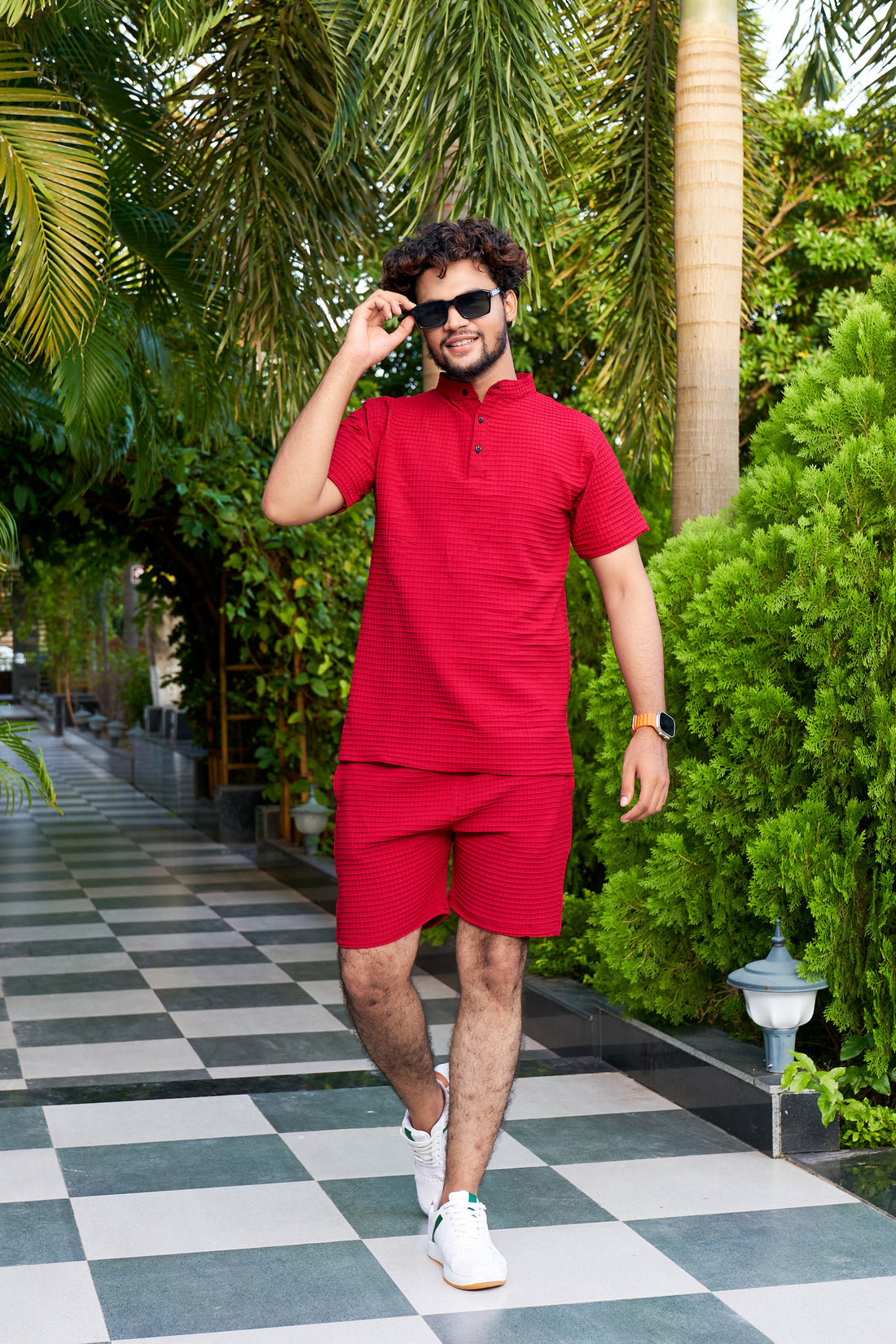 Men's Premium Sugarcane Fabric Red Co-Ord Set.