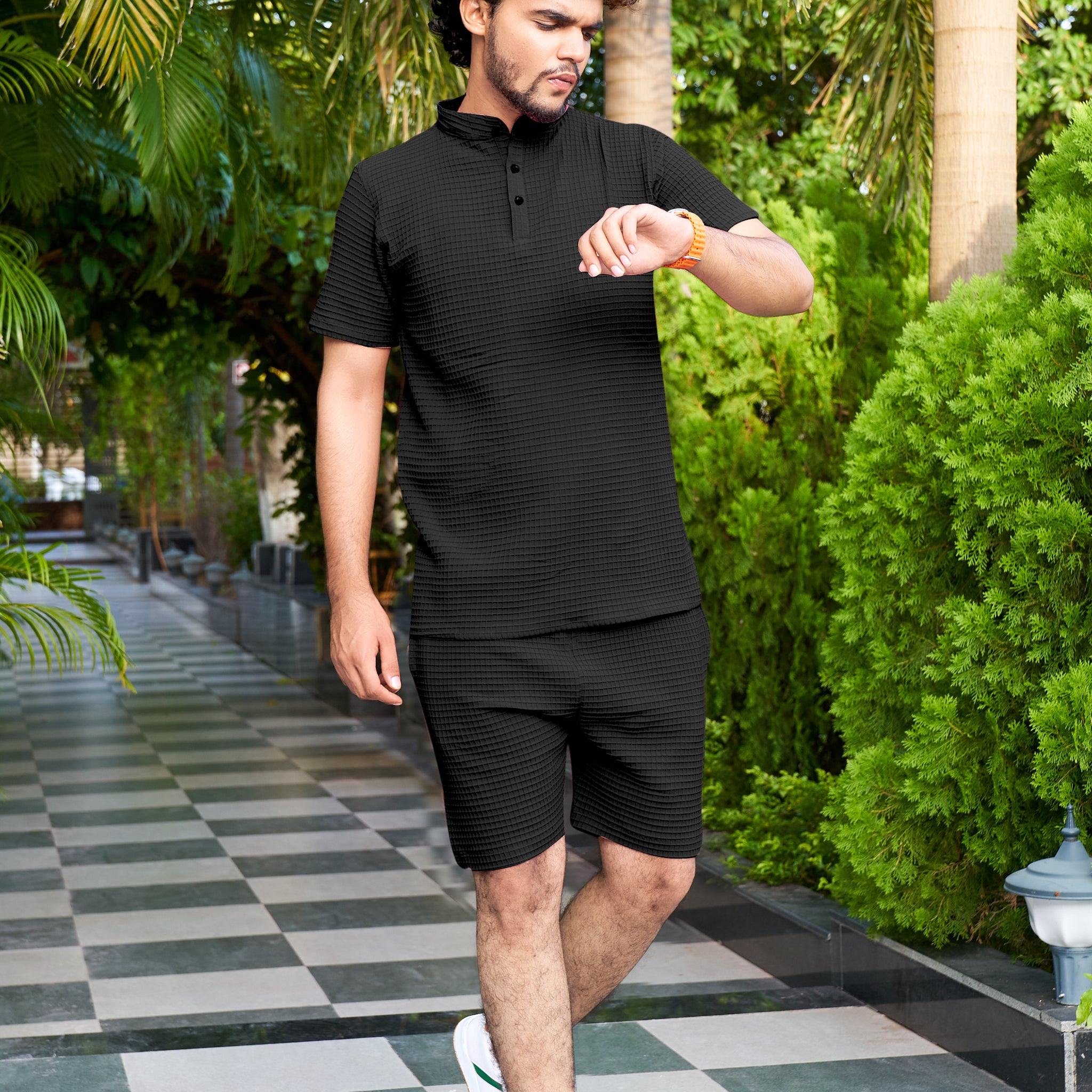 Men's Premium Sugarcane Fabric Black Co-Ord Set.