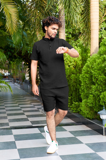 Men's Premium Sugarcane Fabric Black Co-Ord Set.