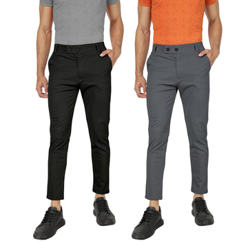 Combo Pack Of 2 Black And Dark Grey Lycra Stretchable Formal Stylish Slim Fit Trousers.