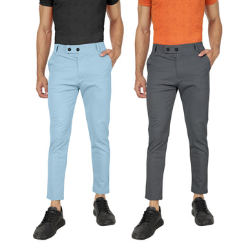 Combo Pack Of 2 Sky And Dark Grey Lycra Stretchable Formal Stylish Slim Fit Trousers.