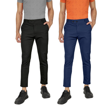 Combo Pack Of 2 Black And Blue Lycra Stretchable Formal Stylish Slim Fit Trousers.