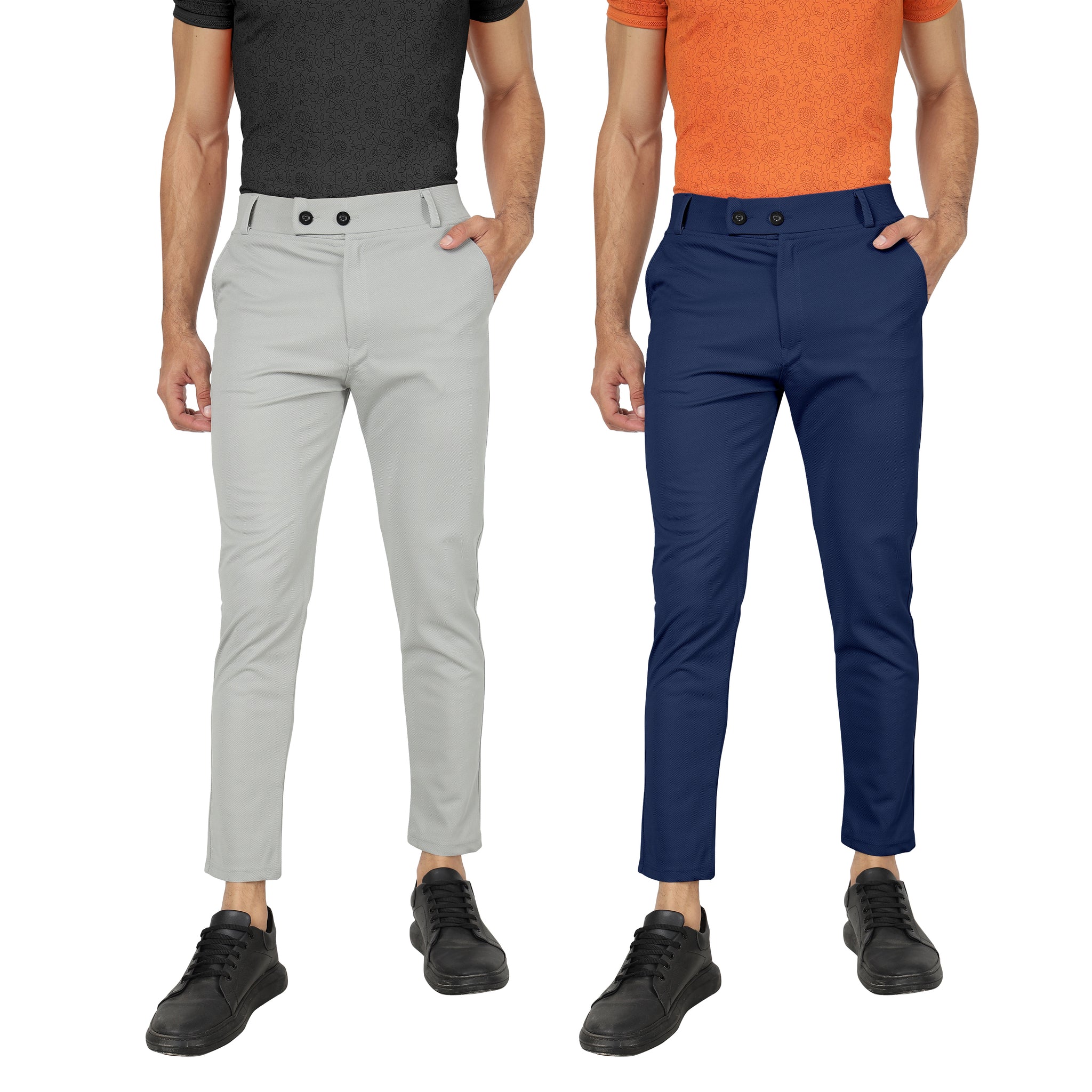 Combo Pack Of 2 Light Grey And Blue Lycra Stretchable Formal Stylish Slim Fit Trousers.