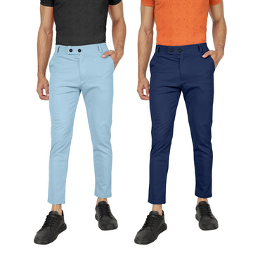 Combo Pack Of 2 Sky And Blue Lycra Stretchable Formal Stylish Slim Fit Trousers.