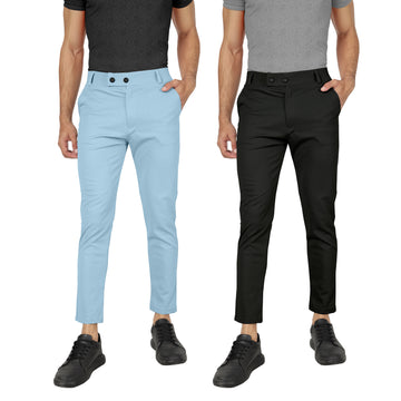 Combo Pack Of 2 Sky And Black Lycra Stretchable Formal Stylish Slim Fit Trousers.