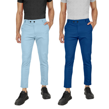 Combo Pack Of 2 Sky And Teal Blue Lycra Stretchable Formal Stylish Slim Fit Trousers.