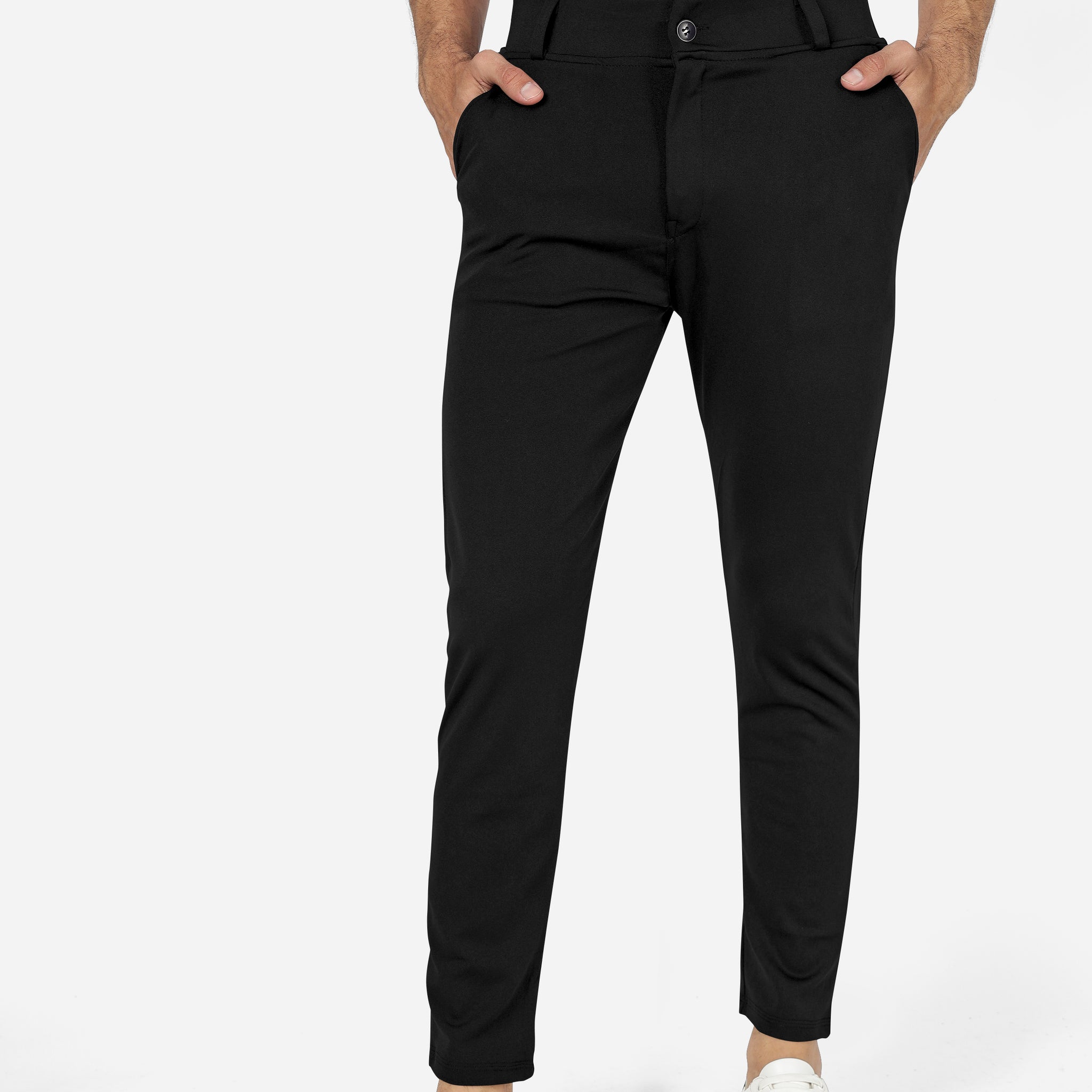 Formal Stretchable Black Pant with Expandable Waist for Men. Regular Fit, Flat Front, Premium Lycra Fabric Pants for Office, Party and Casual Wear