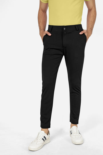 Formal Stretchable Black Pant with Expandable Waist for Men. Regular Fit, Flat Front, Premium Lycra Fabric Pants for Office, Party and Casual Wear