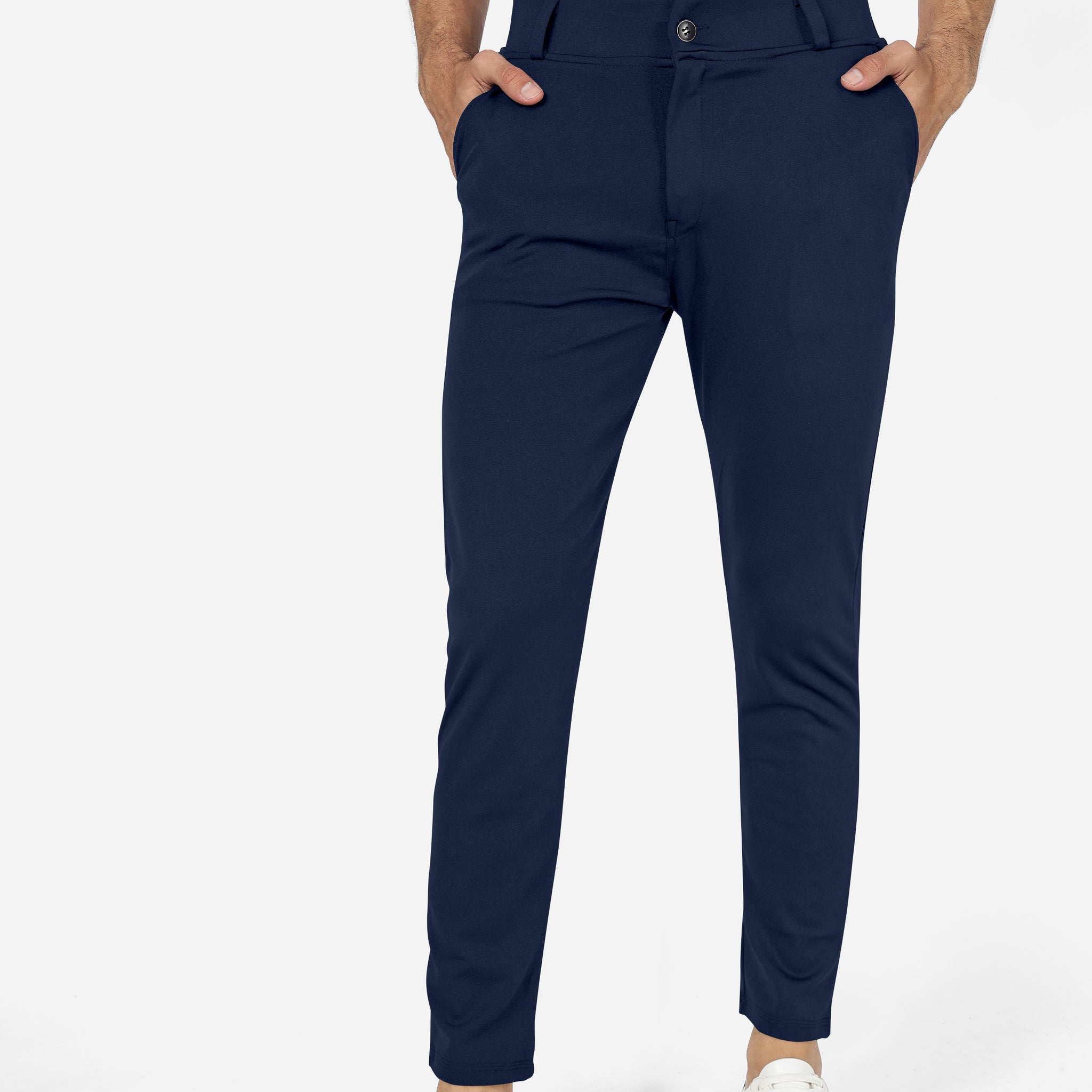 Formal Stretchable Navy Blue Pant with Expandable Waist for Men. Regular Fit, Flat Front, Premium Lycra Fabric Pants for Office, Party and Casual Wear