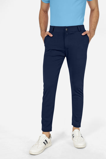 Formal Stretchable Navy Blue Pant with Expandable Waist for Men. Regular Fit, Flat Front, Premium Lycra Fabric Pants for Office, Party and Casual Wear