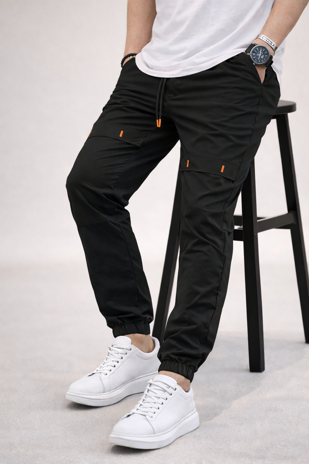 Men’s Comfortable Slim Fit Cargo Joggers – Drawstring Waist