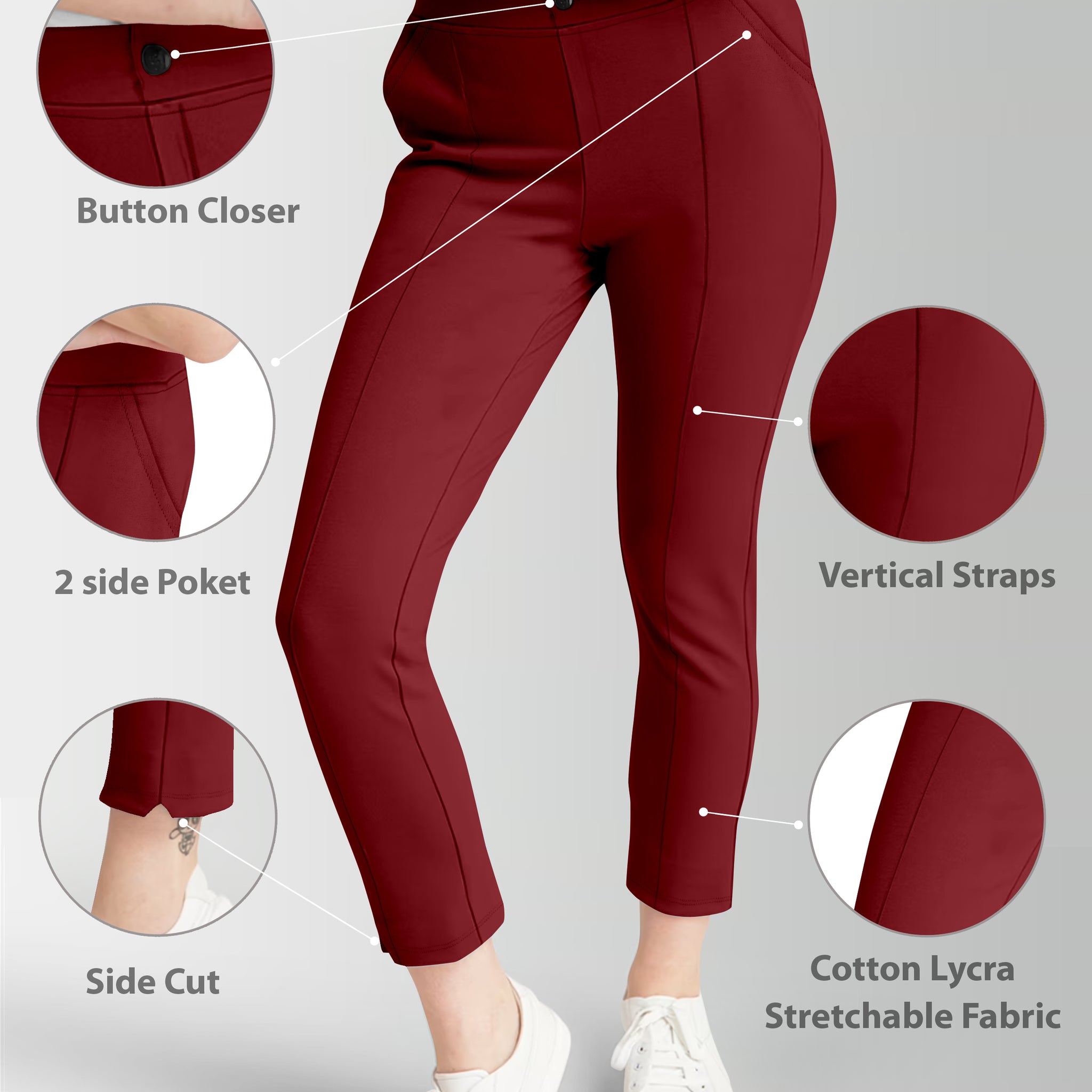 Women's Maroon Skinny Fit High Rise Clean Look Regular Length Stretchable Trouser.Track Pant.Jogger.Pant.Body Fit Pent.Formal Trouser.