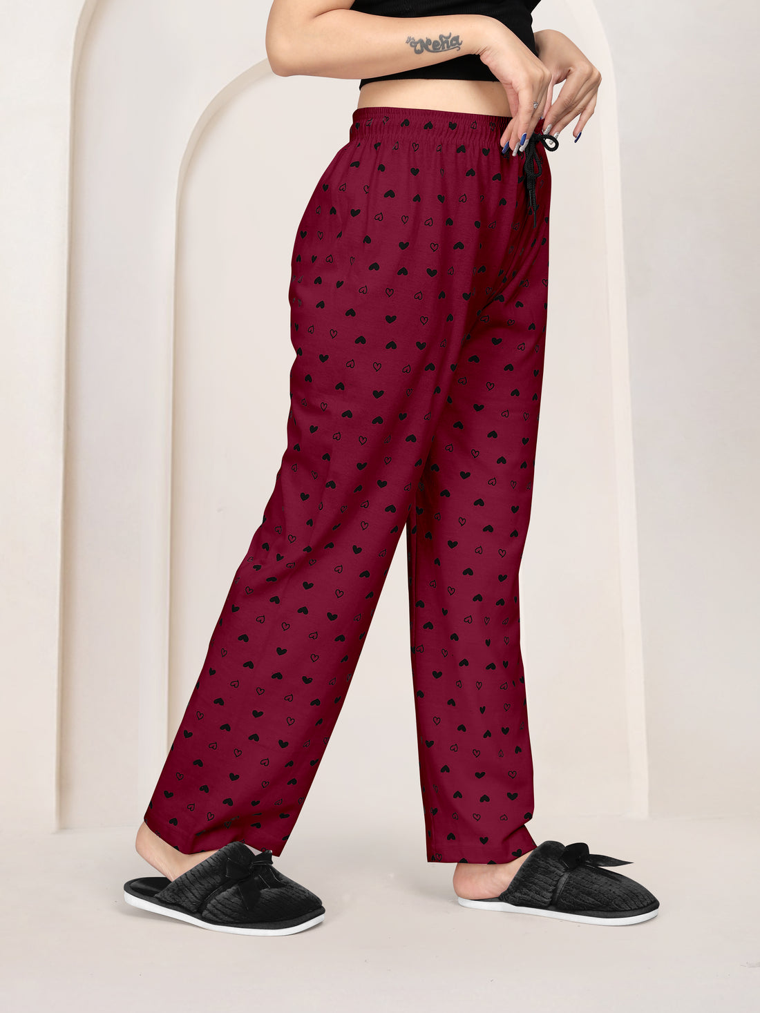 Women Printed Regular Fit Pyjamas(Grey/Maroon)(Pack Of 2)