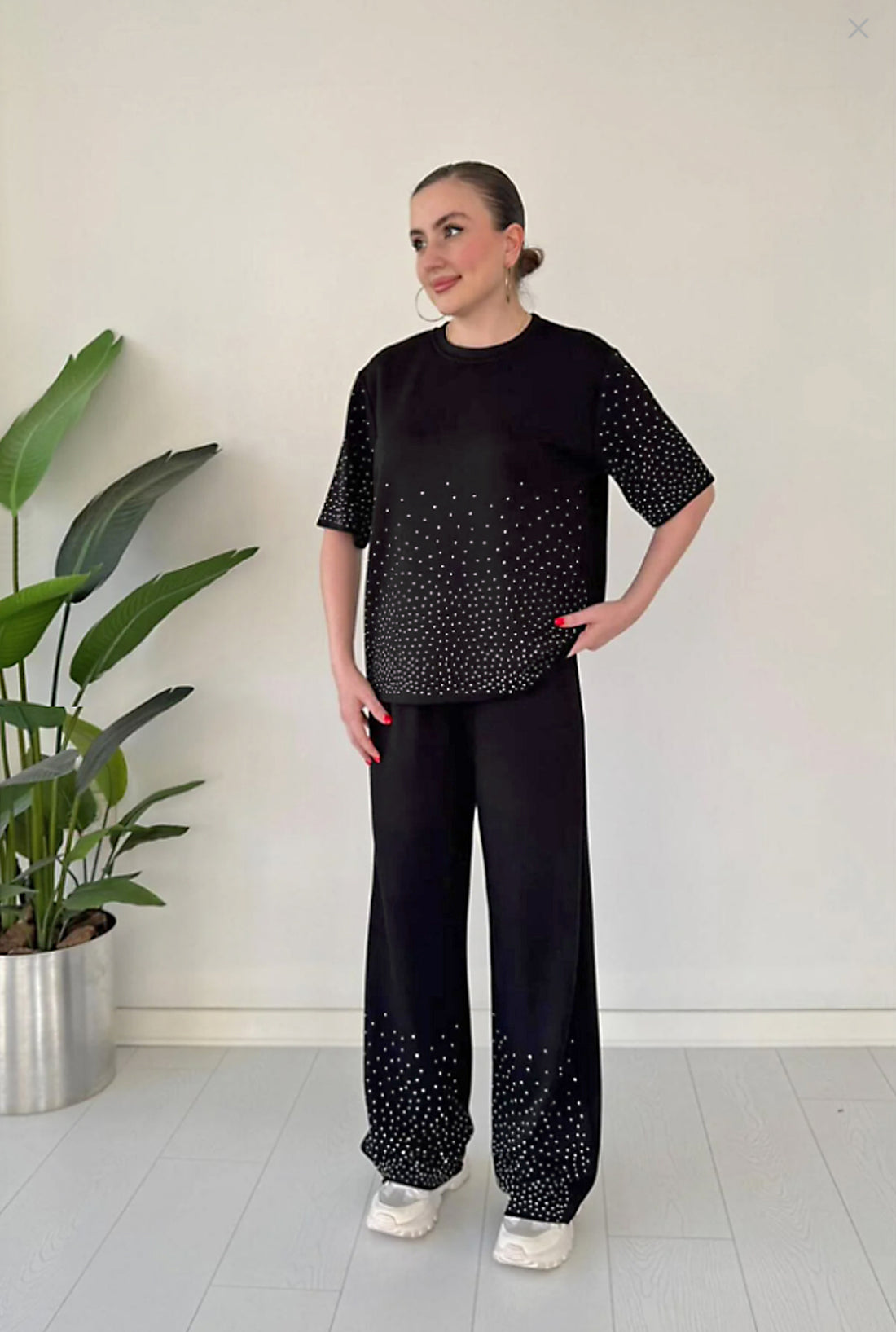Women’s Black Co-ord Set with White Diamond | Casual & Party Wear