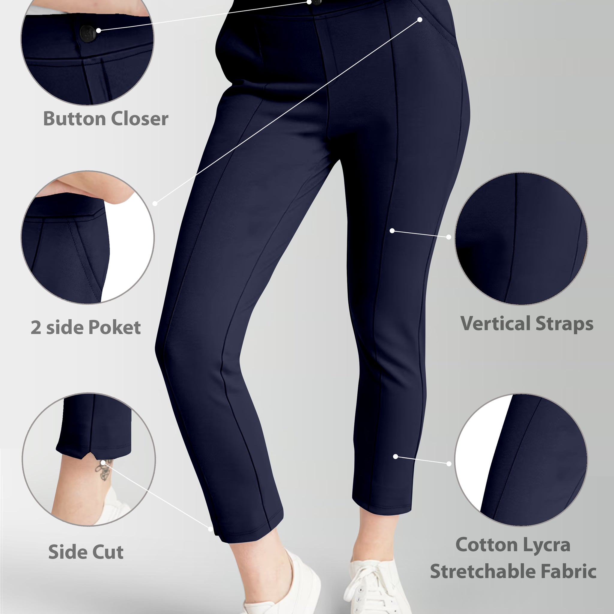 Women's Blue Skinny Fit High Rise Clean Look Regular Length Stretchable Trouser.Track Pant.Jogger.Pant.Body Fit Pent.Formal Trouser.