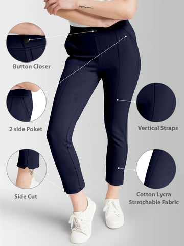 Women's Blue Skinny Fit High Rise Clean Look Regular Length Stretchable Trouser.Track Pant.Jogger.Pant.Body Fit Pent.Formal Trouser.