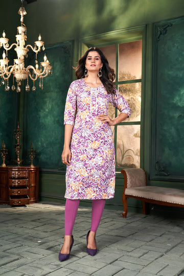 Women Printed Purple Cotton Kurti.