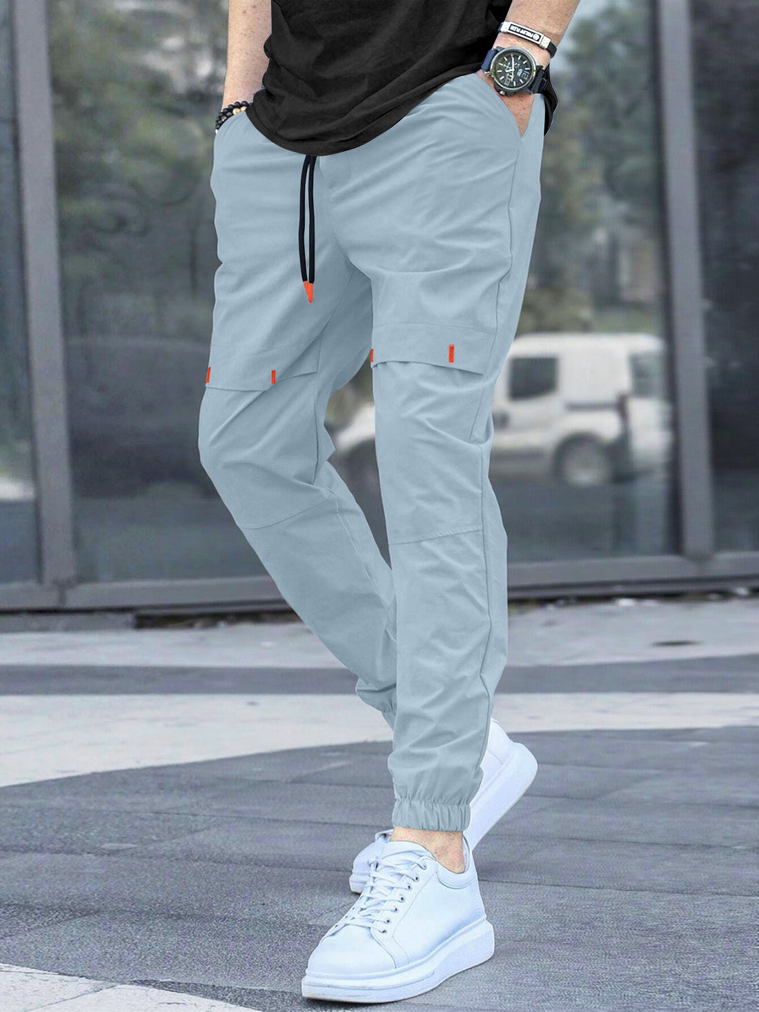 Cargo Cotton Pants in Sky and Grey.Cargos for Men.Track Pant for Boys amd Men.Oversize Cargo Trouser.Men's Oversized Cargo Utility Joggers.Multi Poket pent.