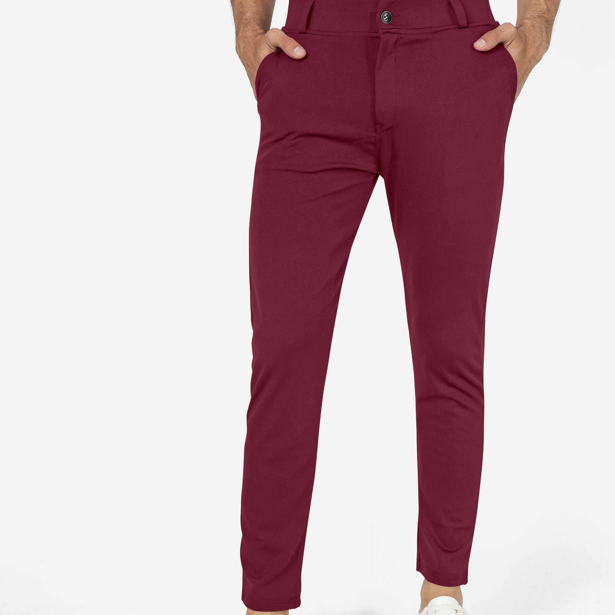 Formal Stretchable Maroon Pant with Expandable Waist for Men. Regular Fit, Flat Front, Premium Lycra Fabric Pants for Office, Party and Casual Wear