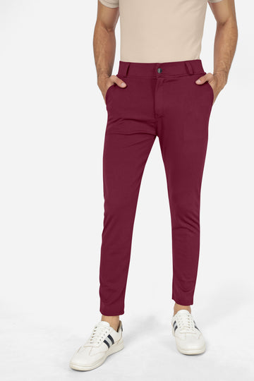 Formal Stretchable Maroon Pant with Expandable Waist for Men. Regular Fit, Flat Front, Premium Lycra Fabric Pants for Office, Party and Casual Wear