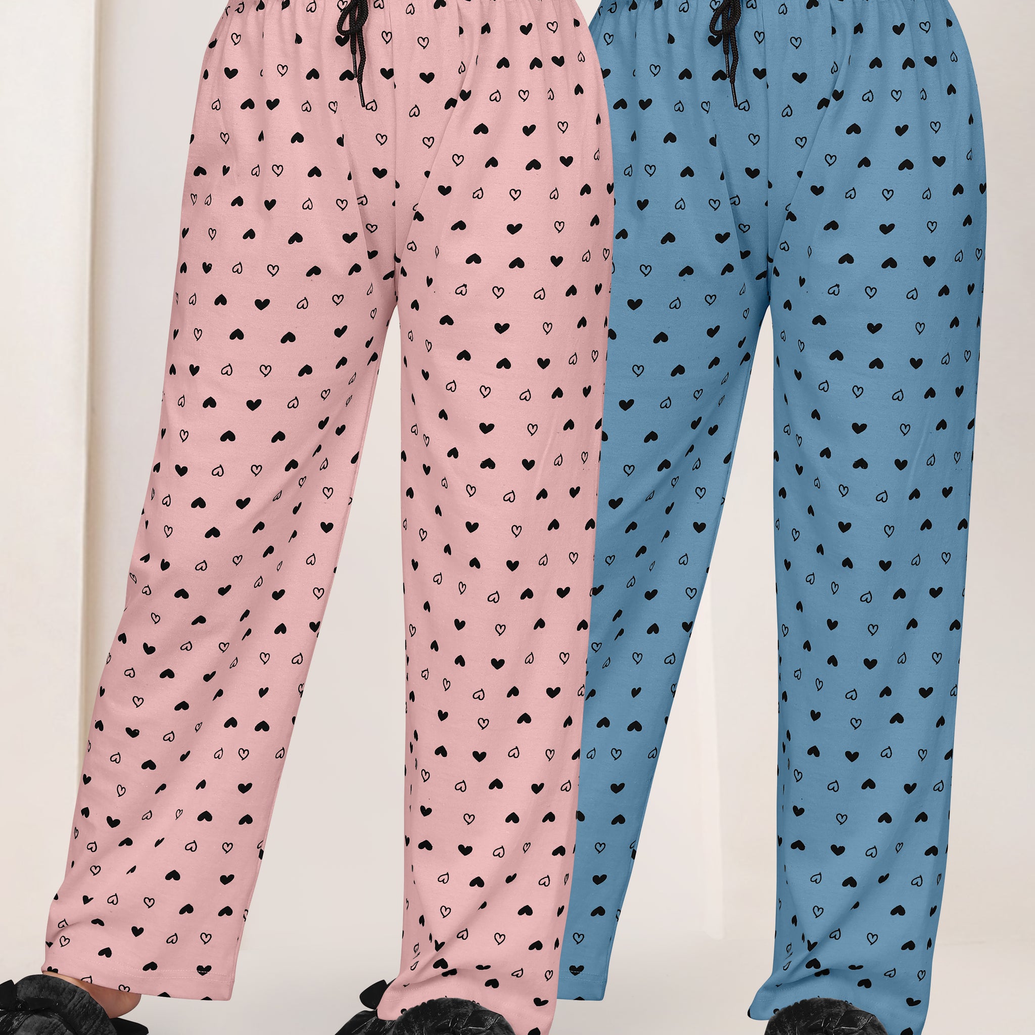 Women Printed Regular Fit Pyjamas(Pink/Sky Blue)(Pack Of 2)