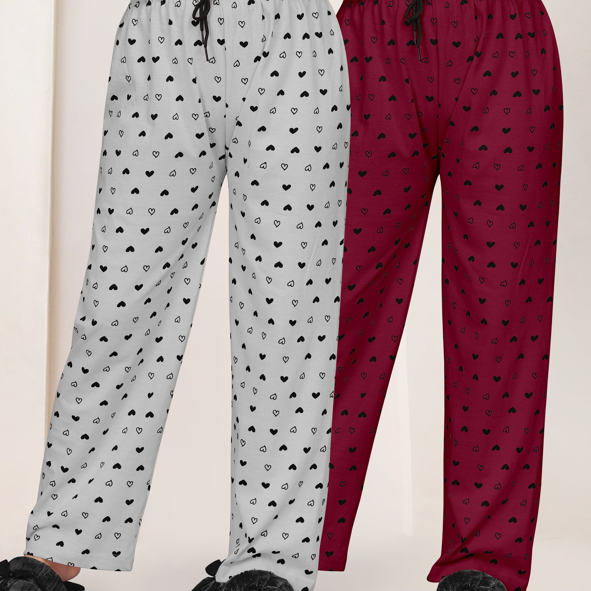 Women Printed Regular Fit Pyjamas(Grey/Maroon)(Pack Of 2)