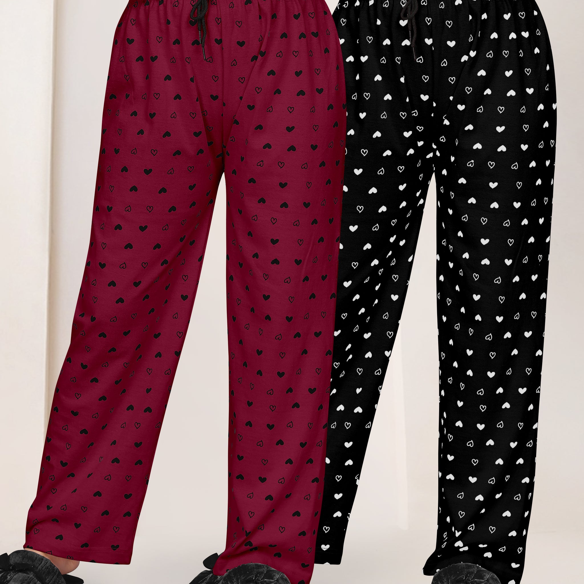 Women Printed Regular Fit Pyjamas(Maroon/Black)(Pack Of 2)