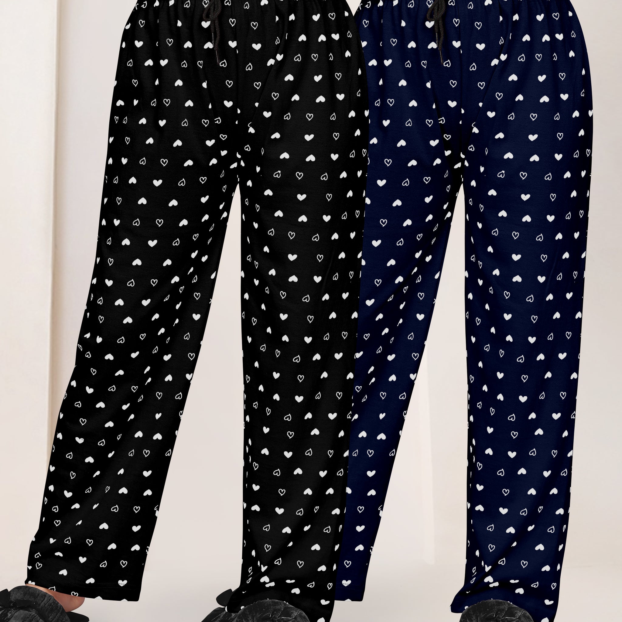 Women Printed Regular Fit Pyjamas(Black/Navy Blue)(Pack Of 2)