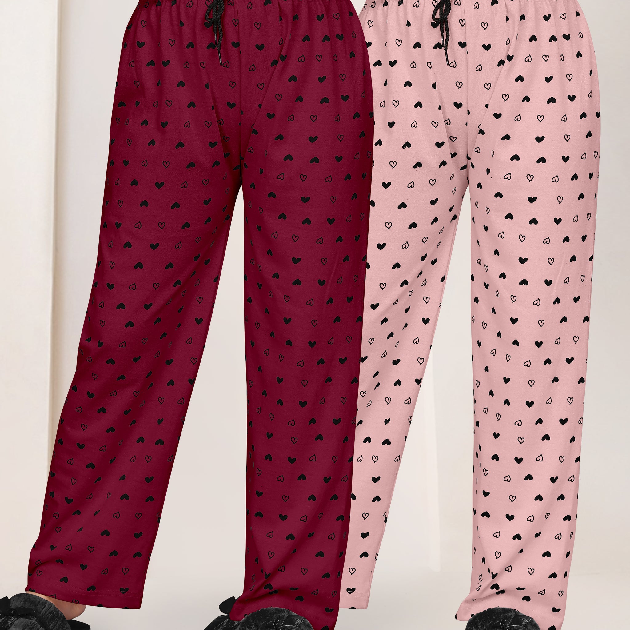 Women Printed Regular Fit Pyjamas(Maroon/Baby Pink)(Pack Of 2)