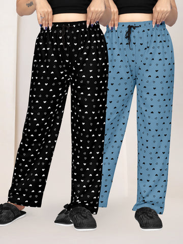 Women Printed Regular Fit Pyjamas(Royal Blue/Navy Blue)(Pack Of 2)