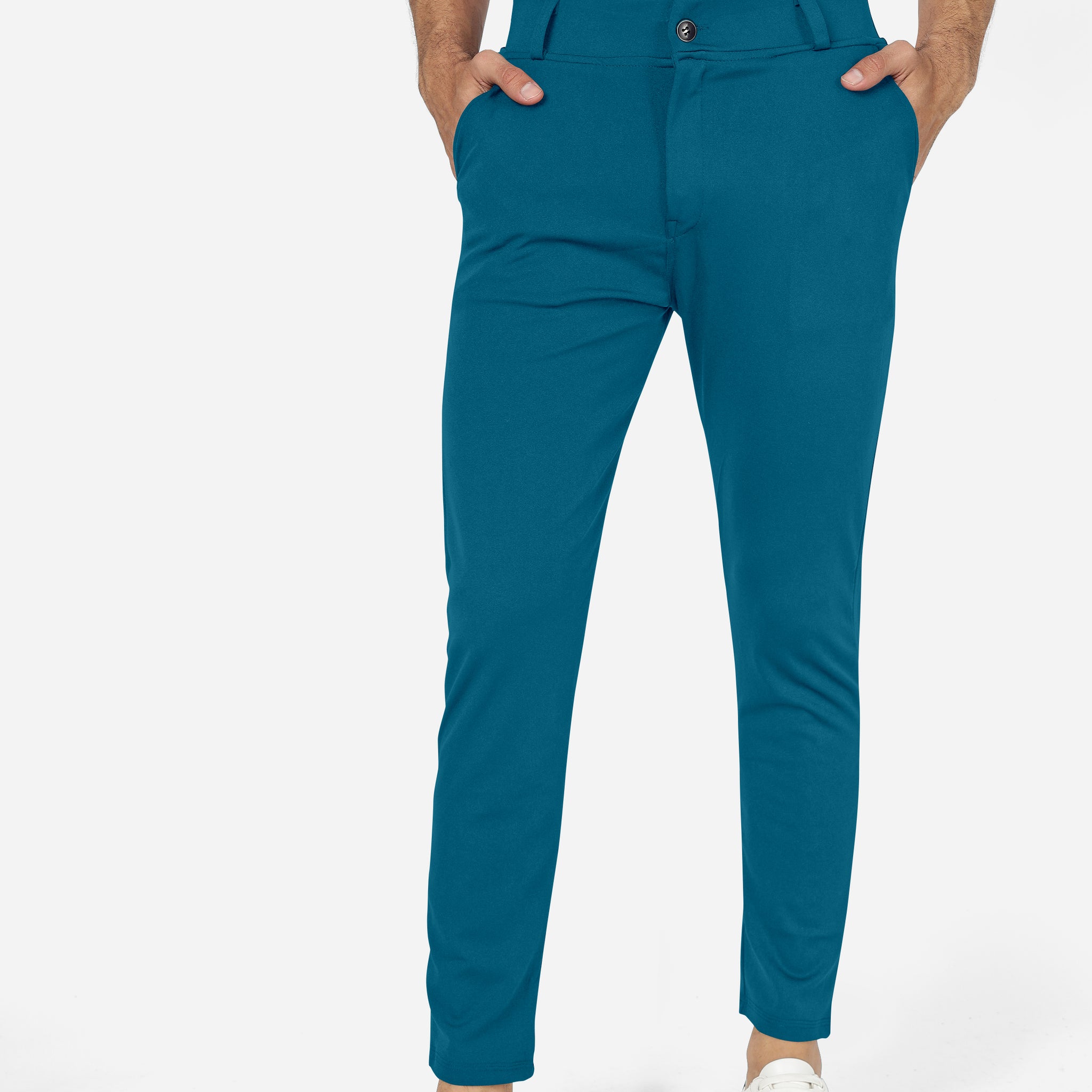 Formal Stretchable Teal Blue Pant with Expandable Waist for Men. Regular Fit, Flat Front, Premium Lycra Fabric Pants for Office, Party and Casual Wear