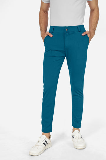 Formal Stretchable Teal Blue Pant with Expandable Waist for Men. Regular Fit, Flat Front, Premium Lycra Fabric Pants for Office, Party and Casual Wear