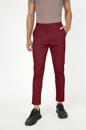 Maroon Lycra Stretchable Formal Slim Fit  Trouser Pant