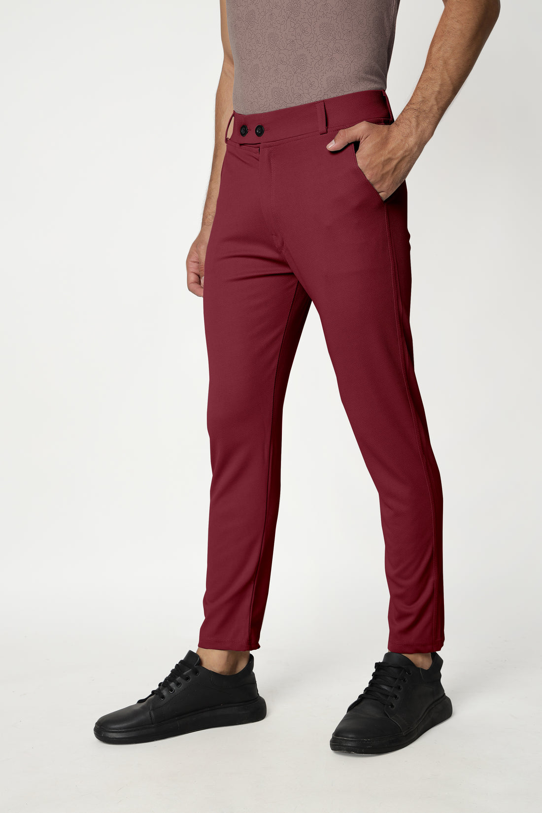 Combo Pack Of 2 Maroon And Dark Grey Lycra Stretchable Formal Stylish Slim Fit Trousers.