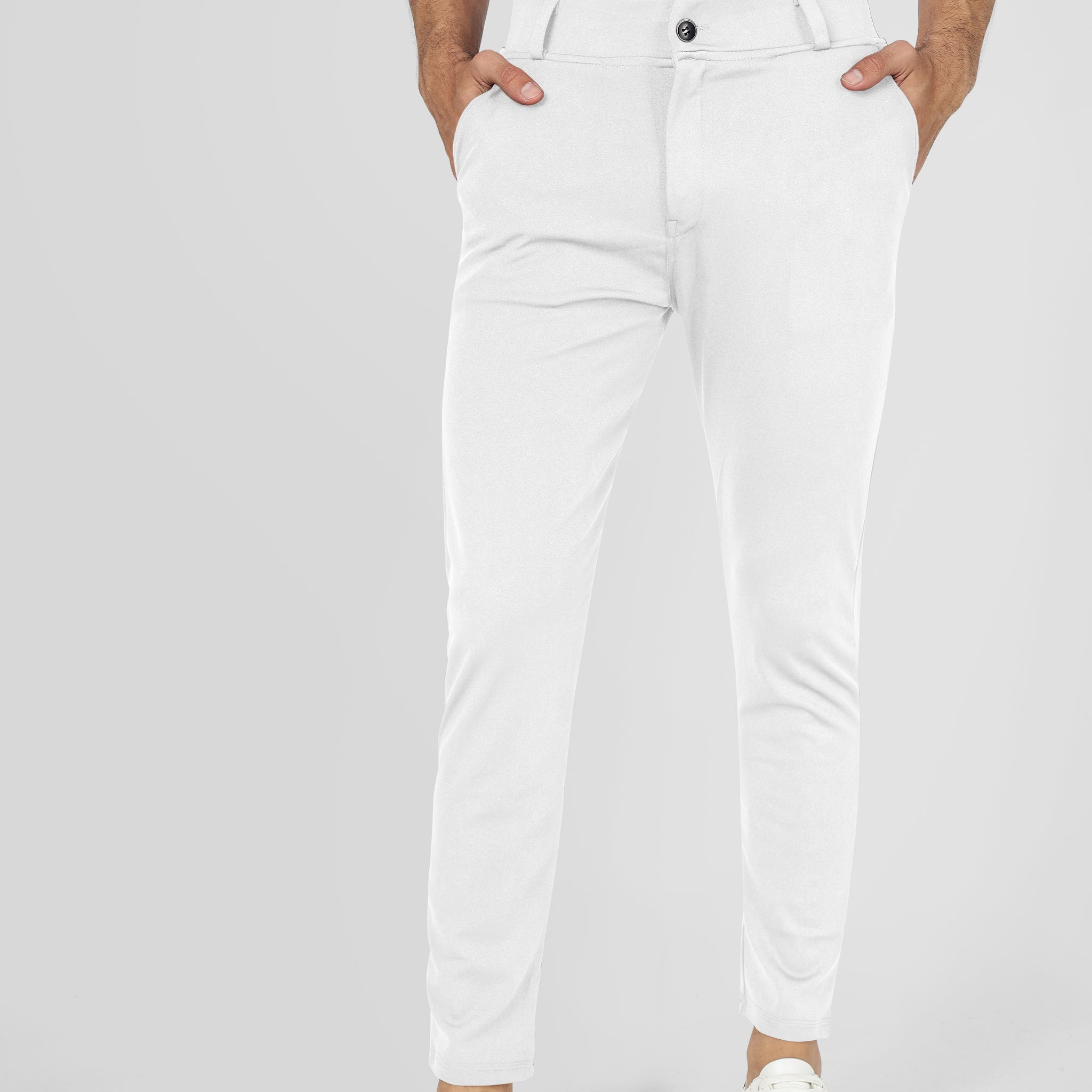 Formal Stretchable White Pant with Expandable Waist for Men. Regular Fit, Flat Front, Premium Lycra Fabric Pants for Office, Party and Casual Wear