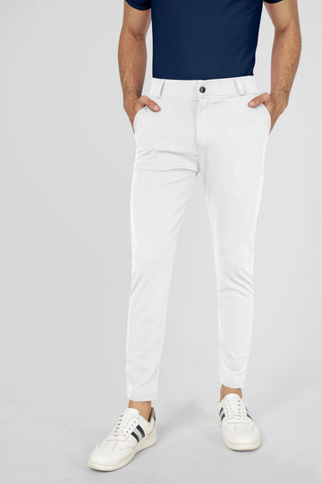 Formal Stretchable White Pant with Expandable Waist for Men. Regular Fit, Flat Front, Premium Lycra Fabric Pants for Office, Party and Casual Wear