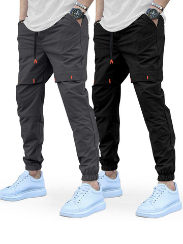 Cargo Cotton Pants in Grey and Black.Cargos for Men.Track Pant for Boys amd Men.Oversize Cargo Trouser.Men's Oversized Cargo Utility Joggers.Multi Poket pent.