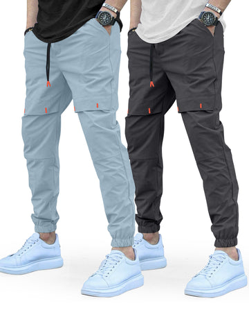 Cargo Cotton Pants in Sky and Grey.Cargos for Men.Track Pant for Boys amd Men.Oversize Cargo Trouser.Men's Oversized Cargo Utility Joggers.Multi Poket pent.