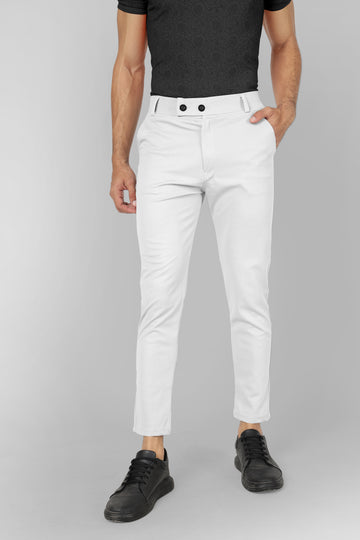 White Lycra Stretchable Formal Slim Fit  Trouser Pant